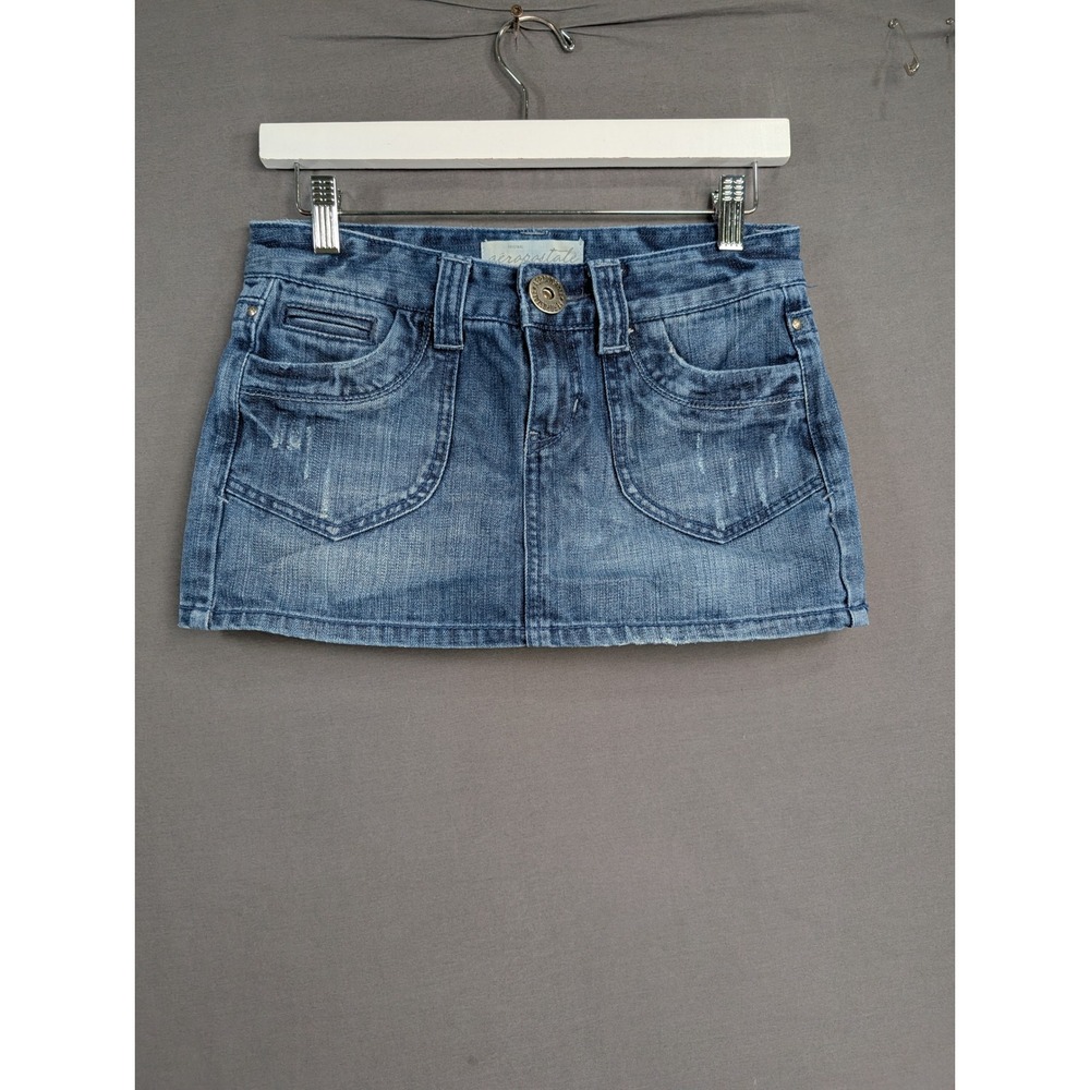 Aeropostale Original Denim Mini Skirt Size 1/2 Blue Distressed 100% Cotton 8252